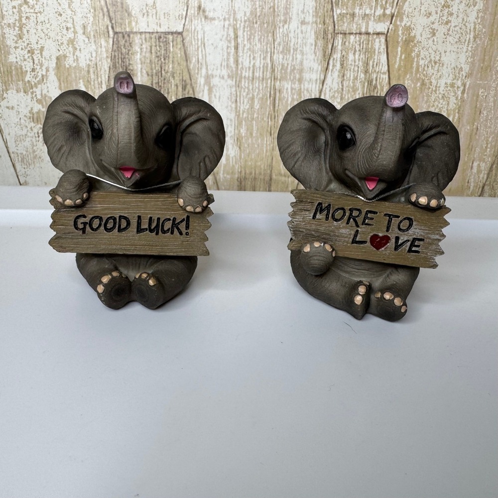 DWK 2016 Set of 2 Elephants "Good‎ Luck" "More to Love" Home Decor Figurines